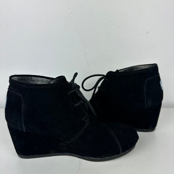 Toms Womens Desert Wedge Almond Toe Black Suede Casual Lace-Up Ankle Booties 6 - Picture 6 of 11